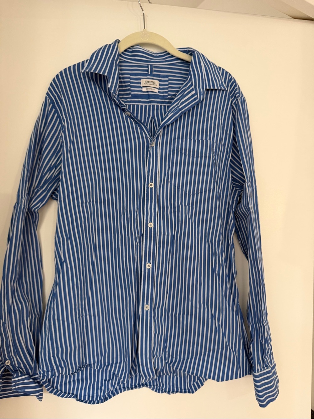 Meme Blue and White Striped Button-Down Shirt